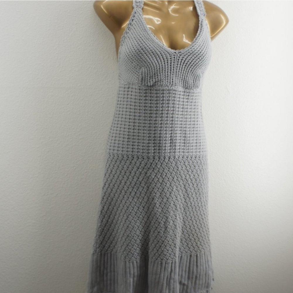 Athleta light gray crocheted lined dress size L